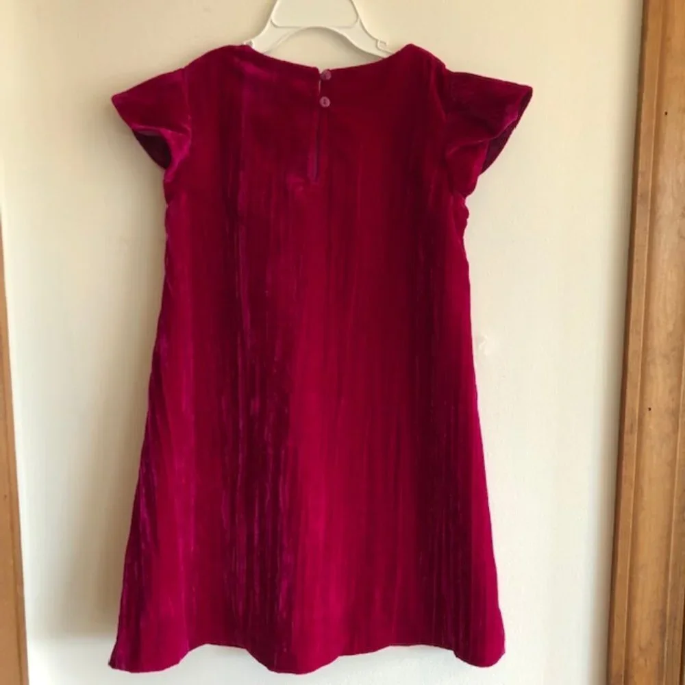 GYMBOREE Deep Pink Flutter Sleeve Velour Dress Girls 4